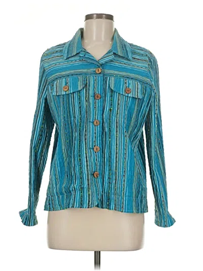 Pre-owned Draper's & Damon's 3/4 Sleeve Button Down Shirt In Blue