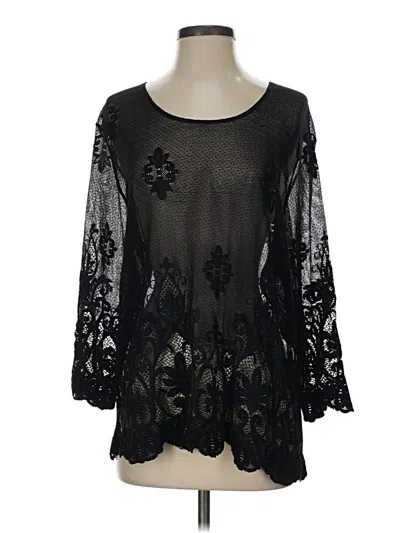 Pre-owned Draper's & Damon's 3/4 Sleeve Top Black Boatneck Tops