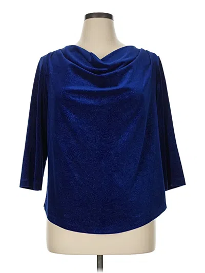 Pre-owned Draper's & Damon's 3/4 Sleeve Top Blue Cowl Neck Tops