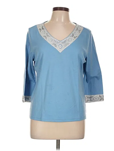 Pre-owned Draper's & Damon's 3/4 Sleeve Top Blue V-neck Tops