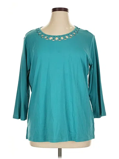 Pre-owned Draper's & Damon's 3/4 Sleeve Top Teal Keyhole Neckline Tops