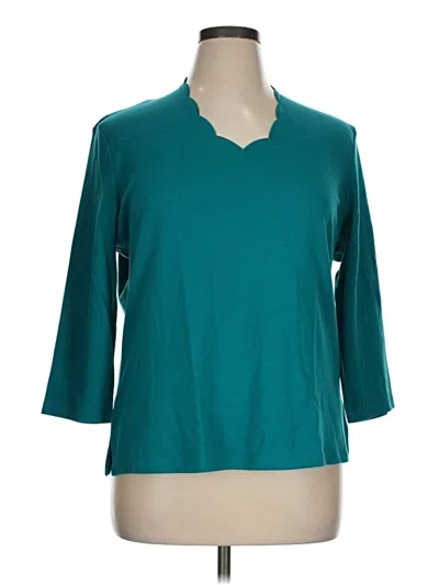 Pre-owned Draper's & Damon's 3/4 Sleeve Top Teal V-neck Tops