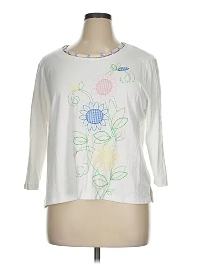 Pre-owned Draper's & Damon's 3/4 Sleeve Top White Boatneck Tops