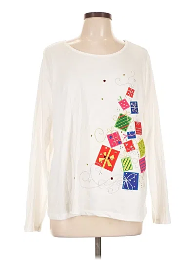 Pre-owned Draper's & Damon's Long Sleeve Top White Crew Neck Tops