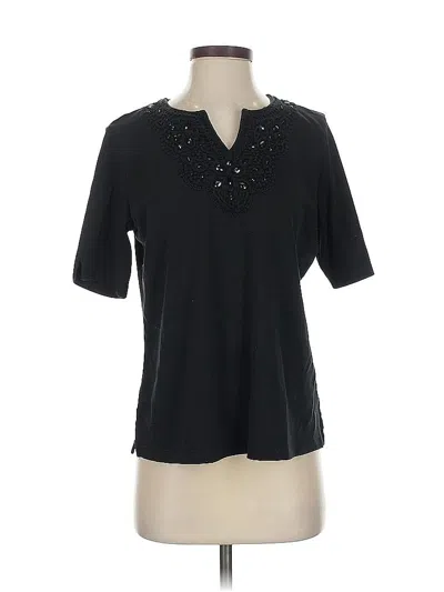 Pre-owned Draper's & Damon's Short Sleeve Top Black Keyhole Neckline Tops