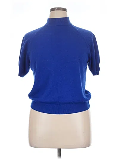 Pre-owned Draper's & Damon's Short Sleeve Top Blue Mock Neckline Tops