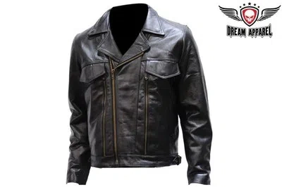 Pre-owned Dream Apparel Men's Leather Racing Style Motorcycle Jacket In Black