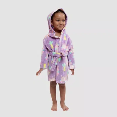 Dream Big Peace Out Babies' Girls Plush Long Sleeve Mid Length Robe In Purple