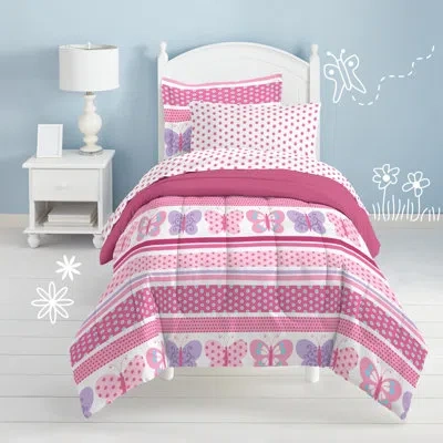 Dream Factory Butterfly Dots Pink Microfiber Reversible Comforter Set