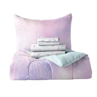 Dream Factory Pink/teal/purple Microfiber Reversible Modern & Contemporary Comforter Set