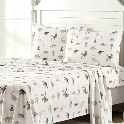 Dream Factory Prehistoric Party Twin Sheet Set, Green In Multi