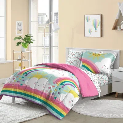 Dream Factory Rainbow Flare Rainbow Microfiber Reversible Modern & Contemporary Comforter Set In Green;teal