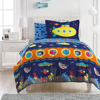 Dream Factory Submarine Navy Microfiber Reversible 4 Piece Comforter Set