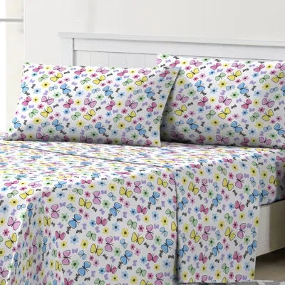 Dream Factory Sweet Butterfly Floral Sheet Set In Purple;pink;yellow