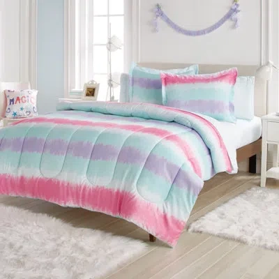 Dream Factory Tie Dye Stripe Microfiber Reversible Comforter Set In Blue