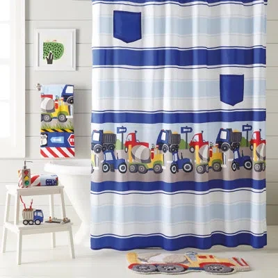 Dream Factory Trains And Trucks Single Shower Curtain + Hooks In Yellow