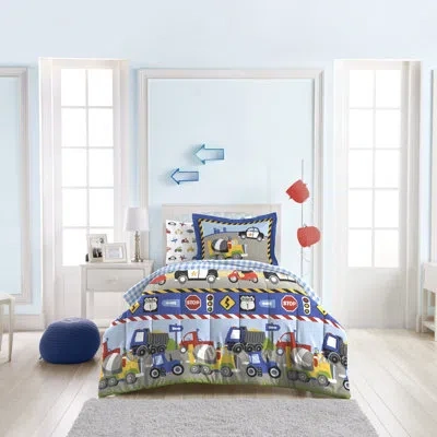 Dream Factory Trains And Trucks Trains & Trucks Comforter Set In Multi- Blue