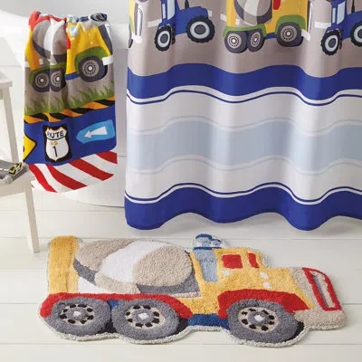 Dream Factory Trains And Trucks Trucks Rectangle 100% Cotton Bath Rug In Yellow