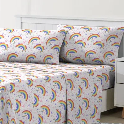 Dream Factory Unicorn Rainbow Microfiber Sheet Set In Pink;white;blue
