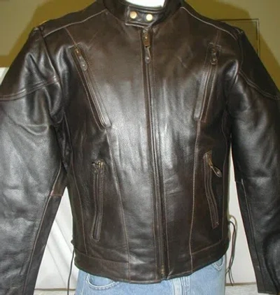 Pre-owned Dream Leather Mens Brown Medium Leather Vented Motorcycle Biker Jacket Closeout Sale