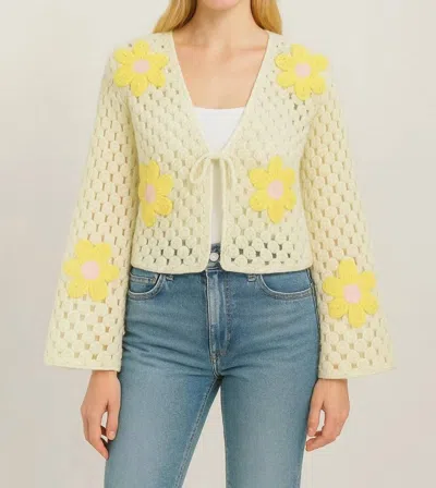 Dreamers By Debut Daisy Crochet Cardigan In Beige In Multi