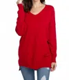 Dreamers By Debut Super Soft Stretch V Neck Tunic Top In Bright Red In Red