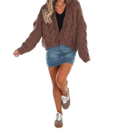 Dreamers Chunky Cable Knit Open Cardigan In Coffee In Brown