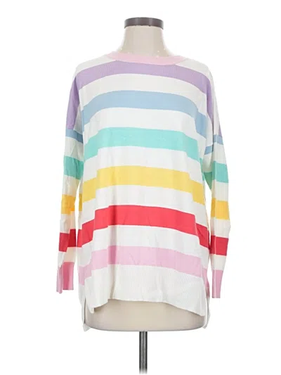 Pre-owned Dreamers Long Sleeve Top White Stripes Pattern Mock Neckline Tops