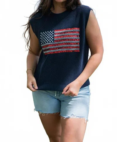 Dreamers Sequin Flag Sweater In Navy In Blue