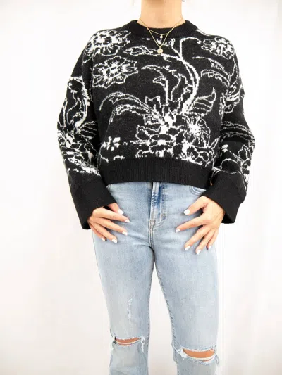 Dreamers Women's Floral Crop Sweater In Black