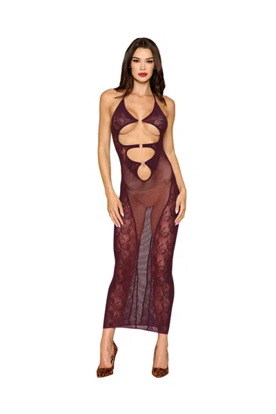 Dreamgirl Bodystocking Gown And Shrug Dmnd - One Size - Cherry Lacquer In Burgundy