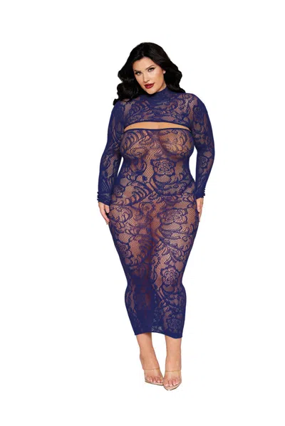 Dreamgirl Bodystocking Gown And Shrug Dmnd - Queen - Eclipse In Blue