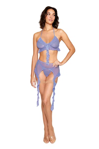 Dreamgirl Bralette With Garter Belt And G-string - One Size - Lavender Haze In Blue