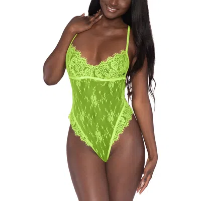 Dreamgirl Citrus Sheer Lace Teddy In Green