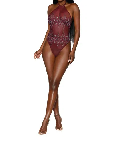Dreamgirl Delicate Floral Teddy In Burgundy