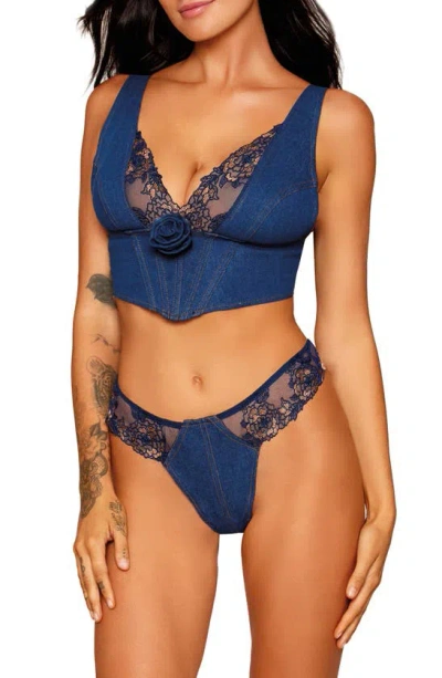 Dreamgirl Embroidered Trim Denim Bustier & Thong