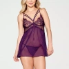 Dreamgirl Eyelash Lace & Mesh Babydoll & Thong Set - 12467 In Purple