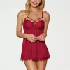 Dreamgirl Eyelash Lace And Mesh Babydoll Set - 12378 In Red