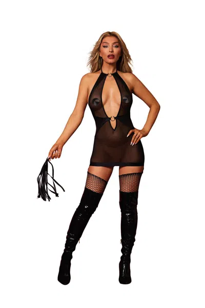 Dreamgirl Fetish Garter Slip And Flogger Dmnd - One Size - Black