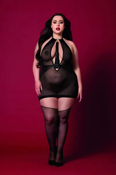 Dreamgirl Fetish Garter Slip And Flogger Dmnd - Queen Size - Black