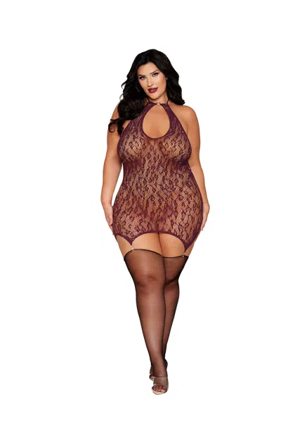 Dreamgirl Garter Slip Dmnd - Queen Size - Cherry Lacquer In Brown
