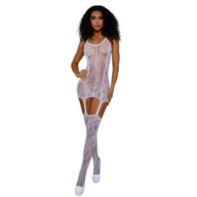 Dreamgirl Lace And Opaque Seam Garter Dress - Os - White In Purple