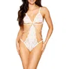 Dreamgirl Lace, Chain & Imitation Pearl Teddy In White