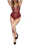 Dreamgirl Lace Flounce Teddy In Black
