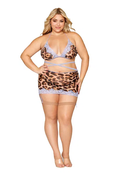 Dreamgirl Leopard Bralette With Garter Skirt And G-string - Queen Size - Leopard In Animal Print