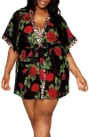 Dreamgirl Leopard Print Teddy & Robe Set In Leopard/rose