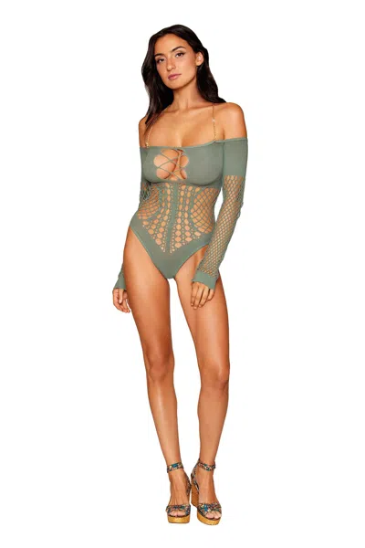 Dreamgirl Long Sleeve Teddy - One Size - Sage In Green