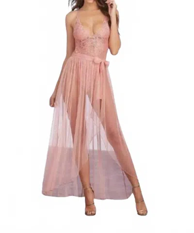 Dreamgirl Mosaic Lace Teddy In Vintage Rose In Pink