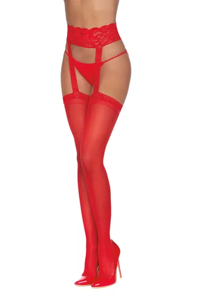Dreamgirl Pantyhose With Garters - One Size - Red