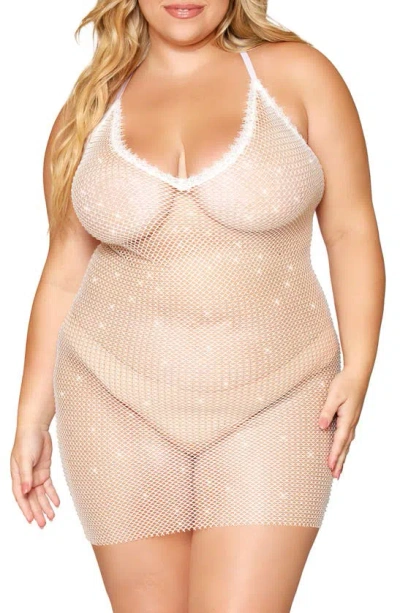 Dreamgirl Rhinestone Fishnet Chemise In White